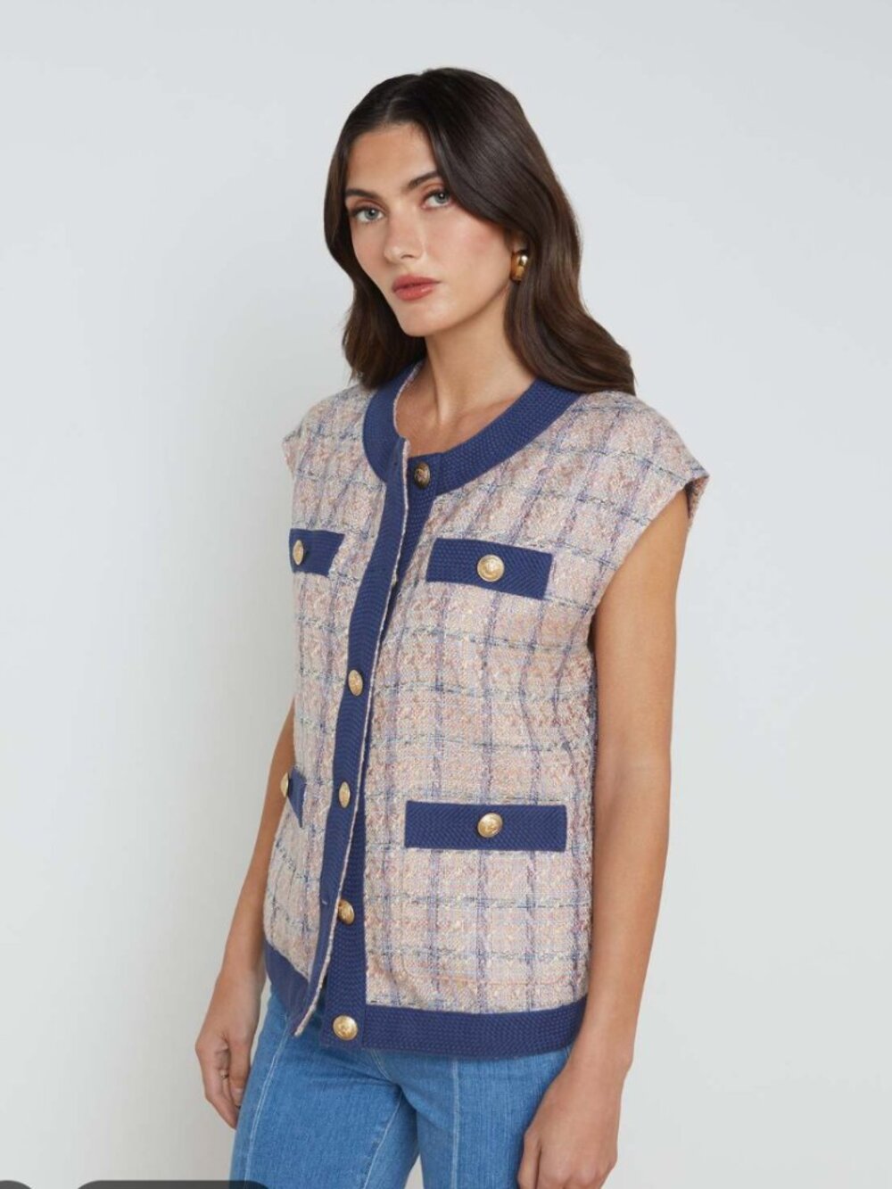 L'AGENCE Laurel Oversized Tweed Vest XS